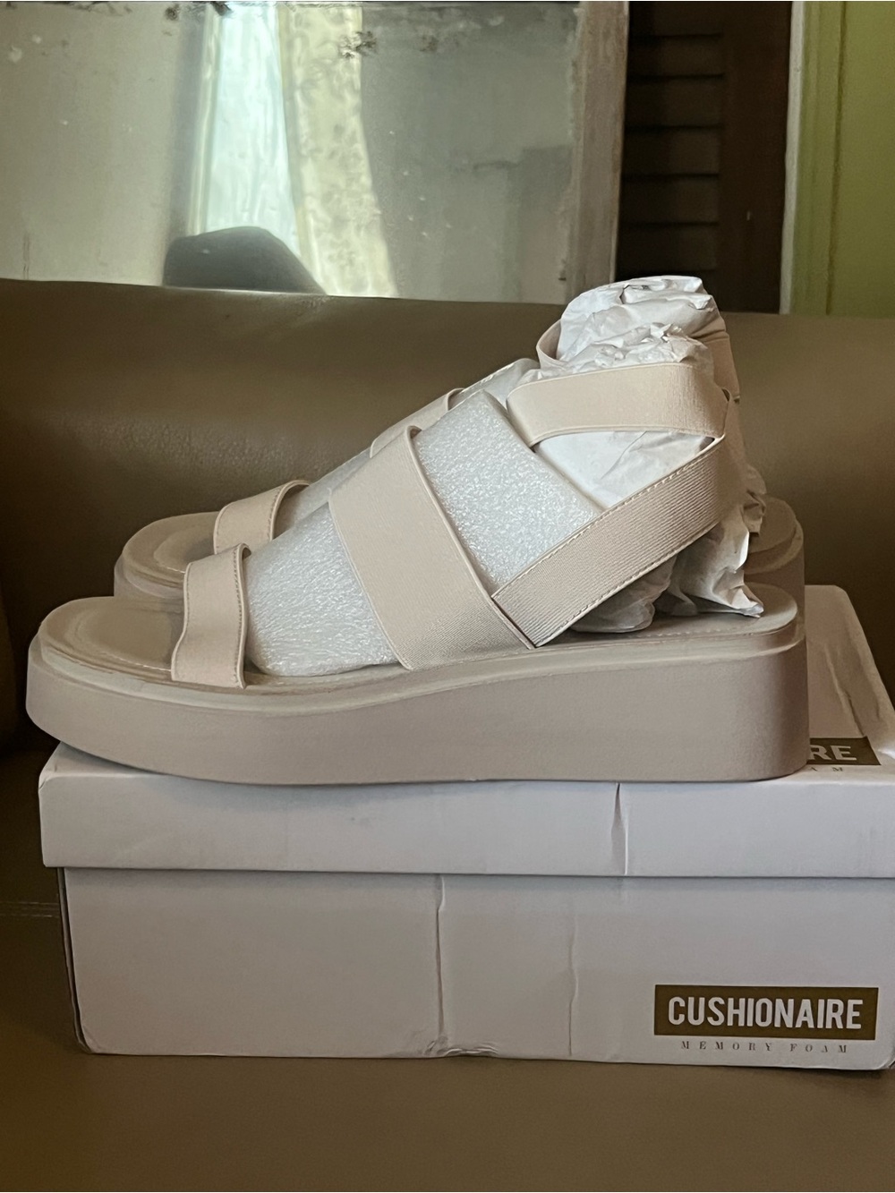 Cushionaire Women's Stretch Platform Sandal in Taupe - Picture 8 of 9